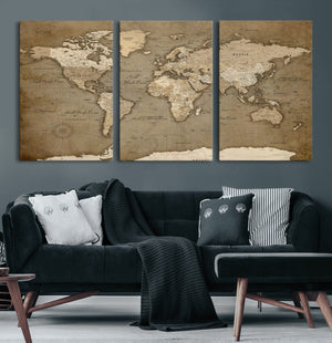 World Map Wall Art Canvas Print, Framed Map Art Picture