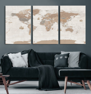Framed Large World Map Canvas Print for Office Decor