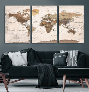 World Map Canvas Print – Framed Travel Map Wall Art for