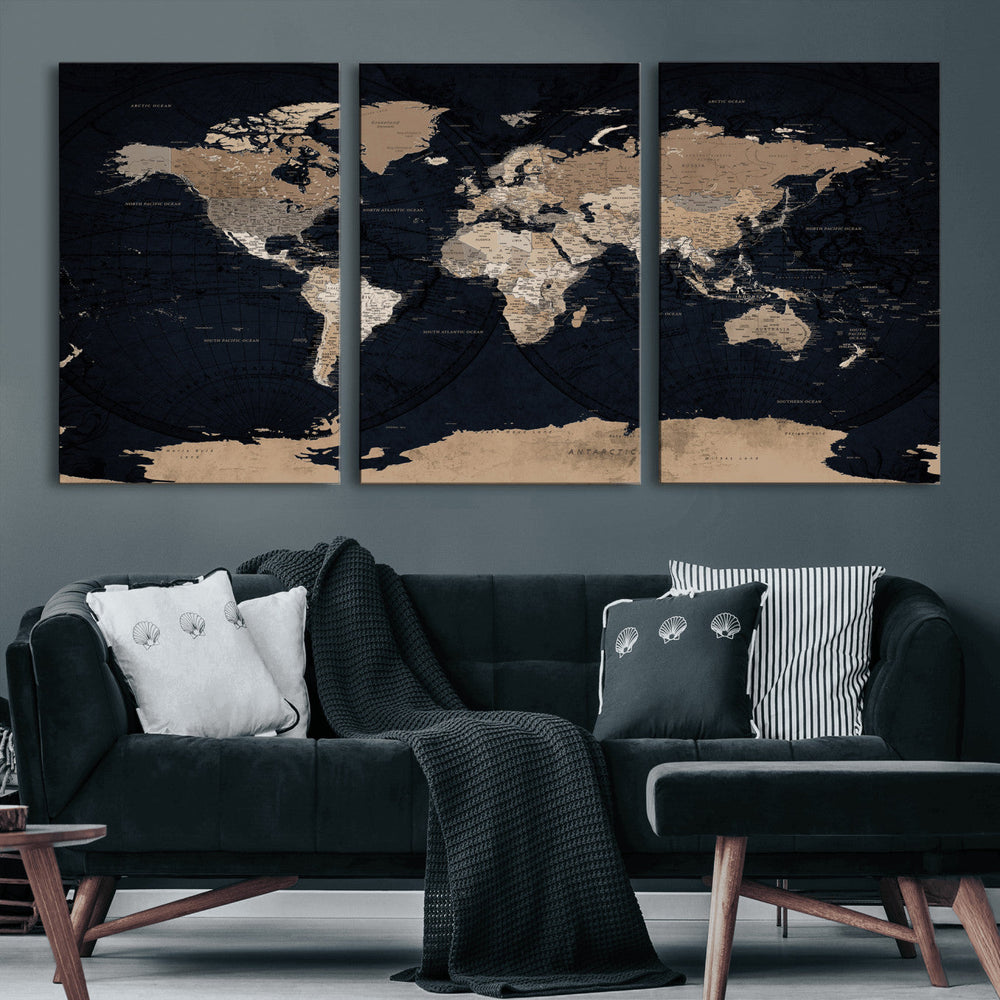 Grunge Wall Art World Map Canvas Print