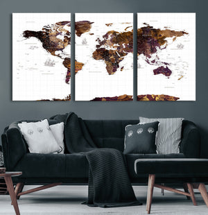 Rustic World Map Wall Art Canvas Print | Large World Map on