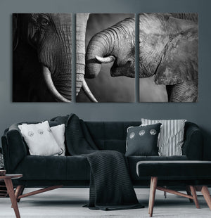 Elephant Family Wall Art Canvas, Framed Elephant Family