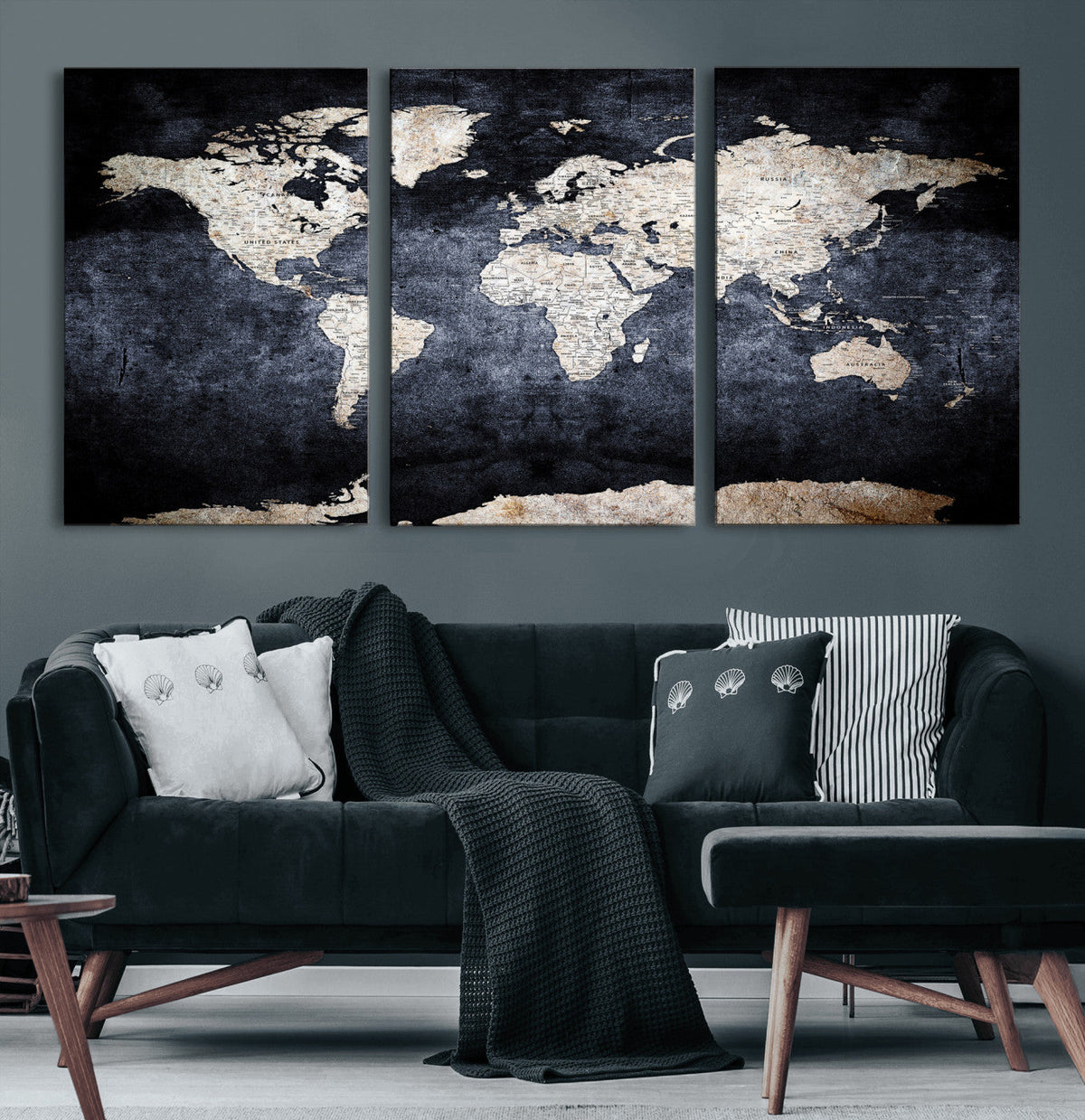 Vintage World Map Canvas Wall Art – Antique Triptych Map