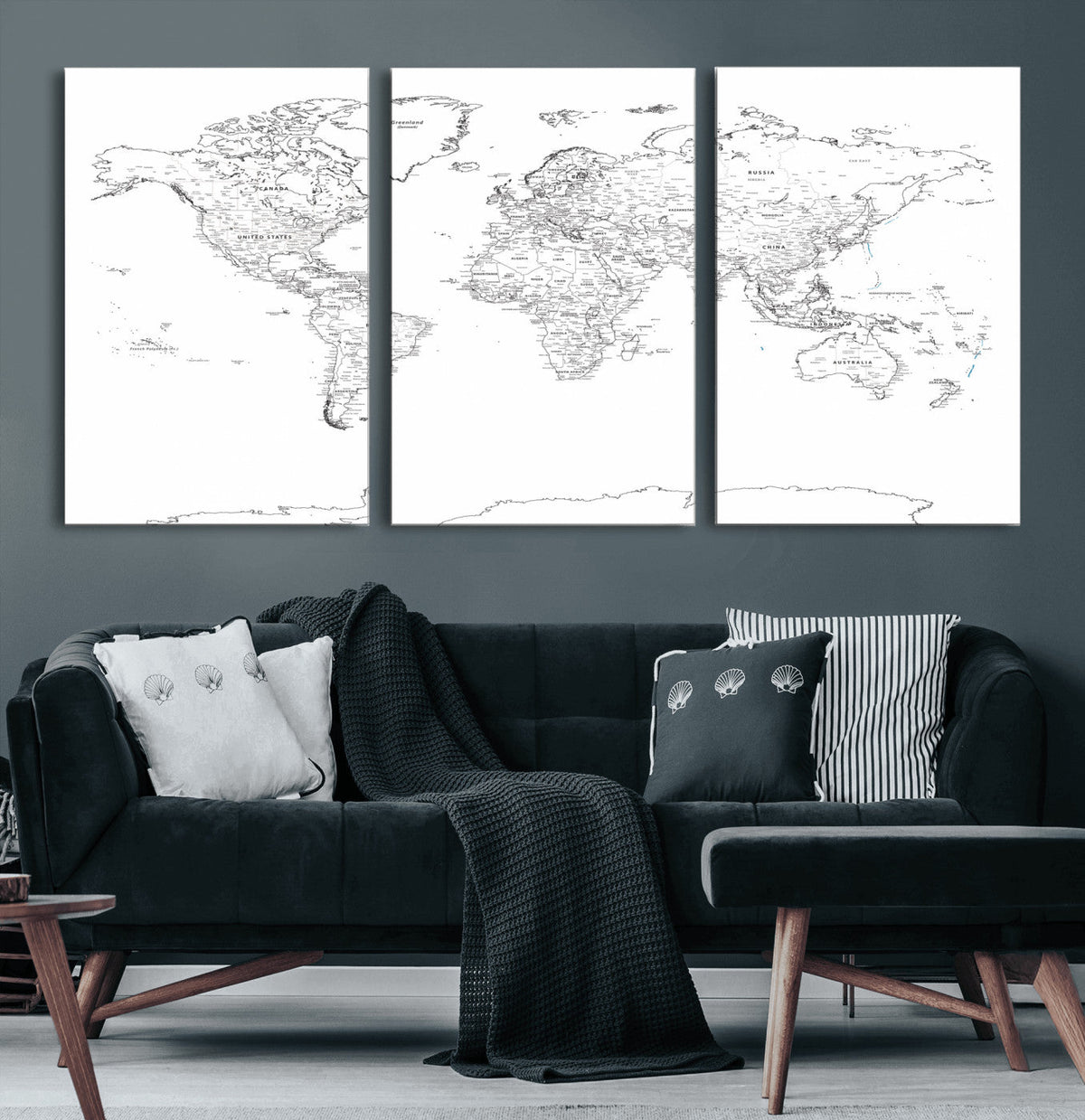 World Map Canvas Print – Framed Modern Detailed Map of the