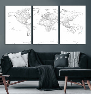 World Map Canvas Print – Framed Modern Detailed Map of the