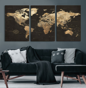 Framed World Map with Pin Canvas Print – Detailed World Map