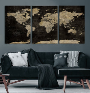 Push Pin World Map Canvas Wall Art Print, Interactive Travel