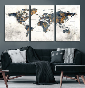 World Map Wall Art Canvas Print for Office Wall Decor