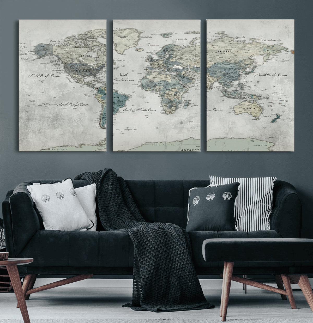 Neutral Vintage World Map Canvas Wall Art Print, Classic Map