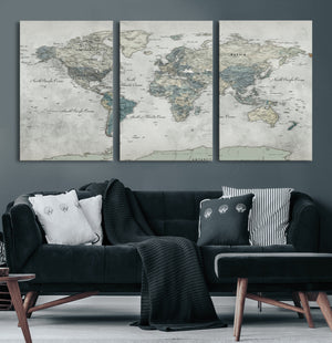 Neutral Vintage World Map Canvas Wall Art Print, Classic Map