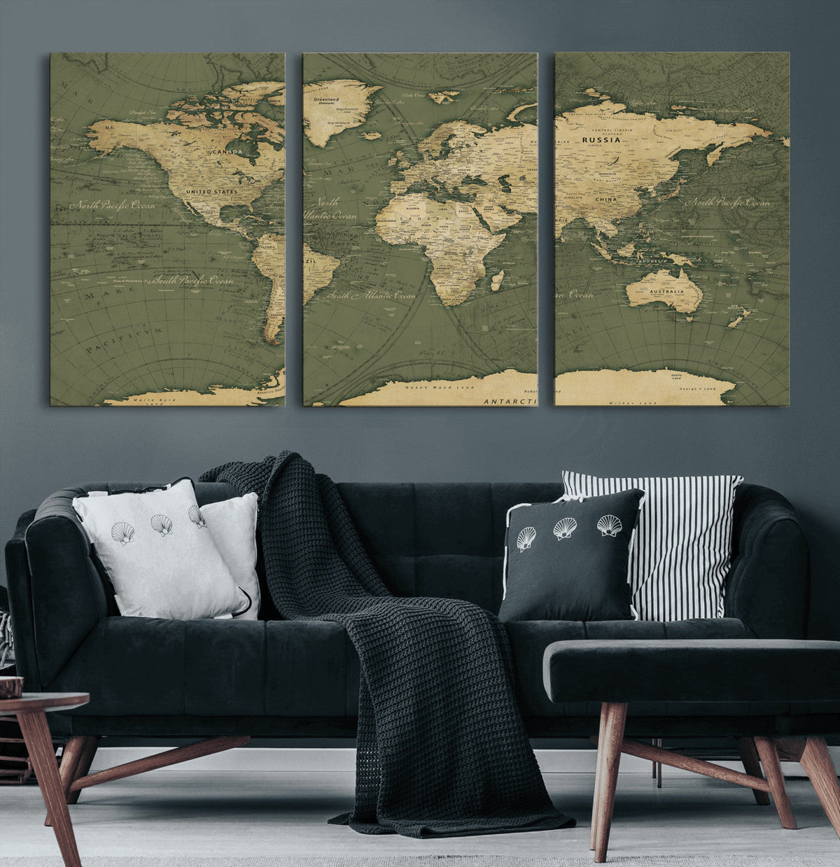 Large World Map Canvas Wall Art Print for Study Room Decor -