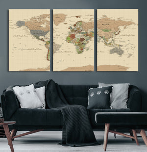 Extra Large World Map Canvas Print – Detailed Map of the