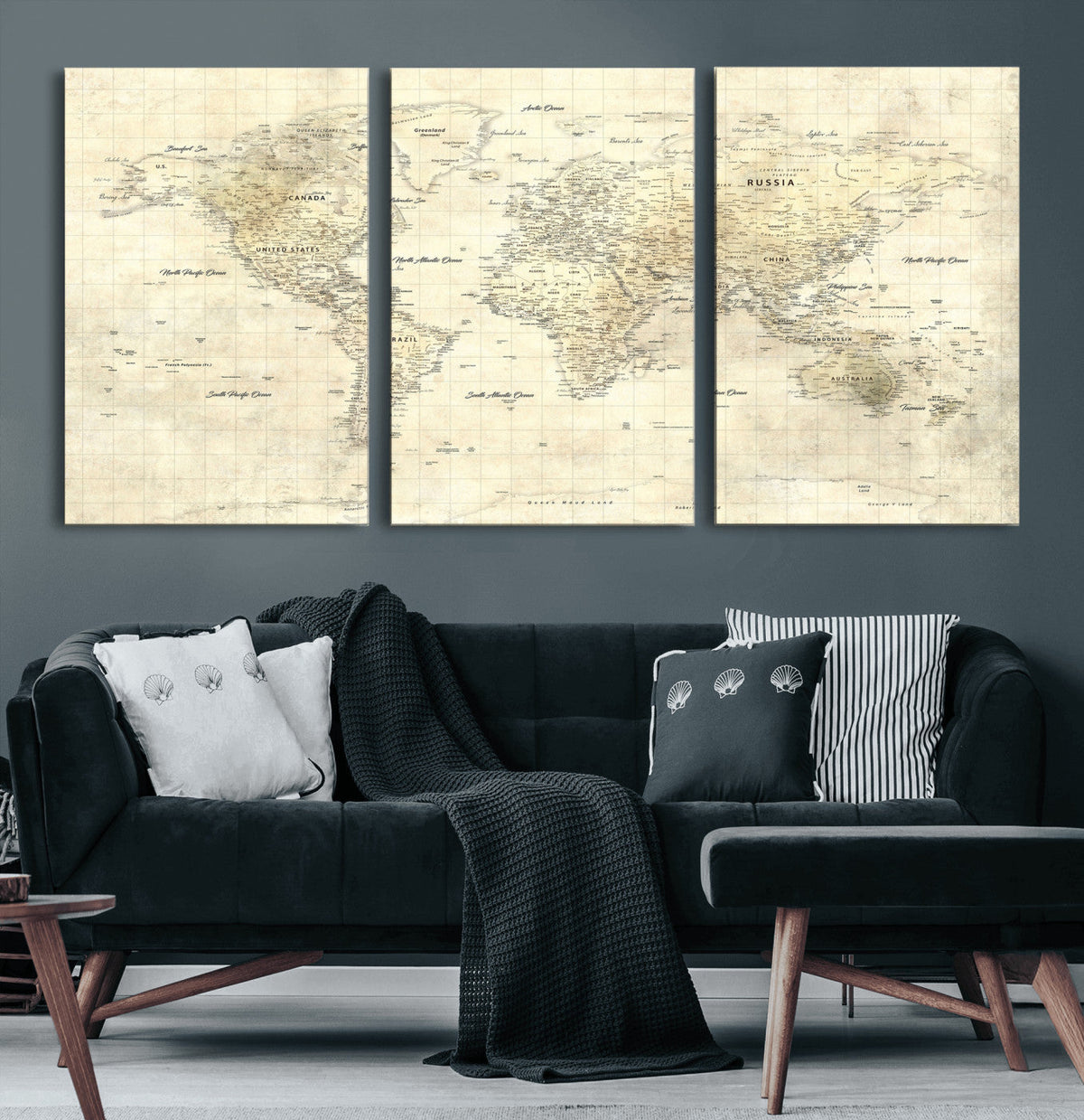 Colorful Watercolor World Map Canvas Wall Art – Framed