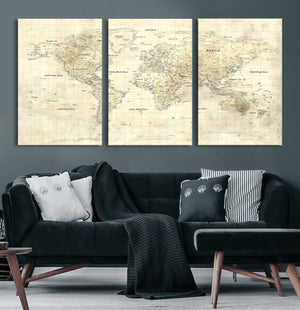 Colorful Watercolor World Map Canvas Wall Art – Framed