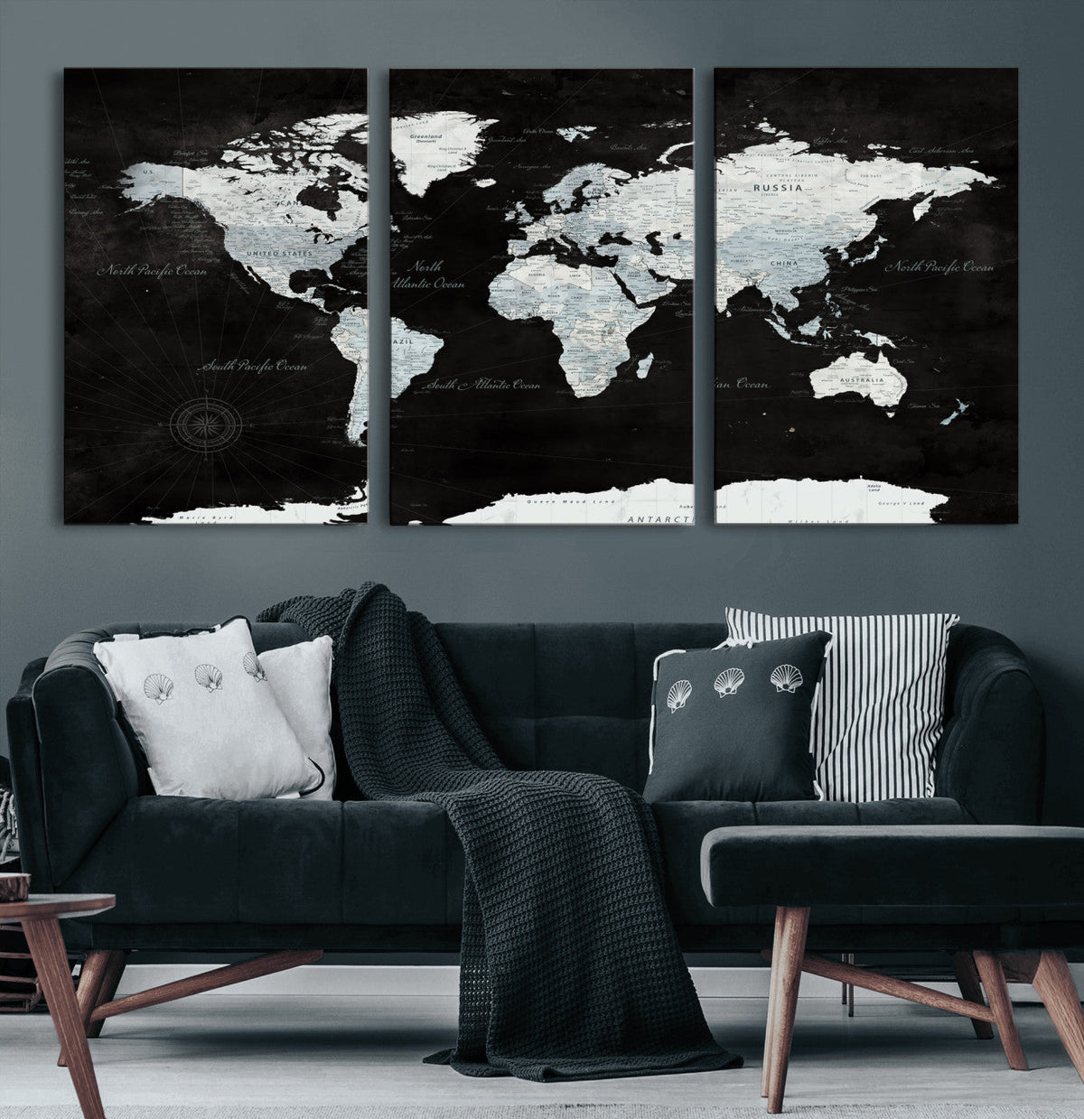 World Map Canvas Print – Framed Push Pin Wall Art, Color