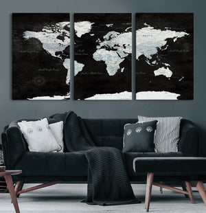 World Map Canvas Print – Framed Push Pin Wall Art, Color