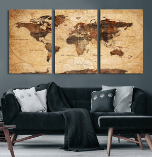 Modern Red and Gray World Map Canvas Print – Framed Wall Art