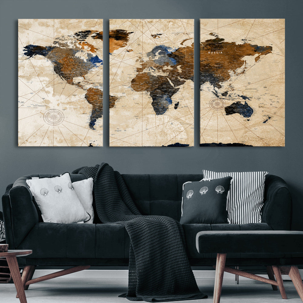 World Map Canvas Print – Framed Travel Map Wall Art for