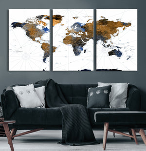 Colorful Watercolor World Map Canvas Wall Art – Framed