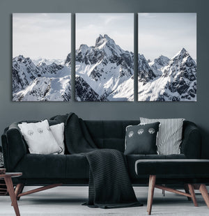 Snowy Mountain Range Canvas Print, Alpine Peaks Landscape