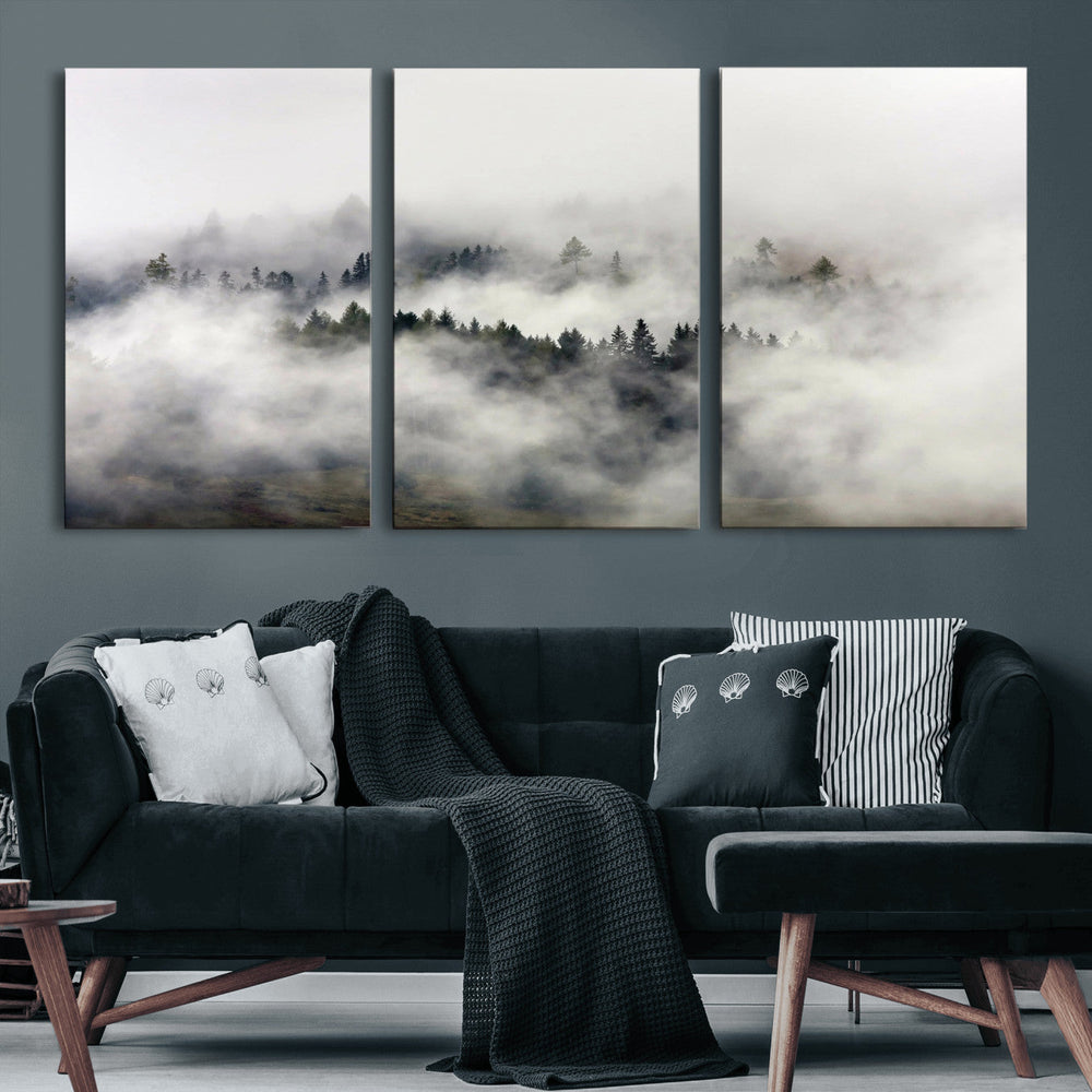 Foggy Forest Wall Art Canvas Print, Misty Pine Tree