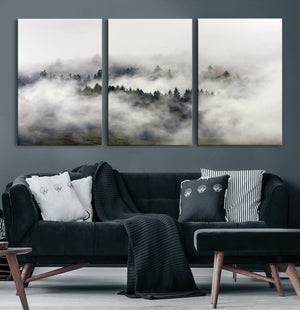 Foggy Forest Wall Art Canvas Print, Misty Pine Tree