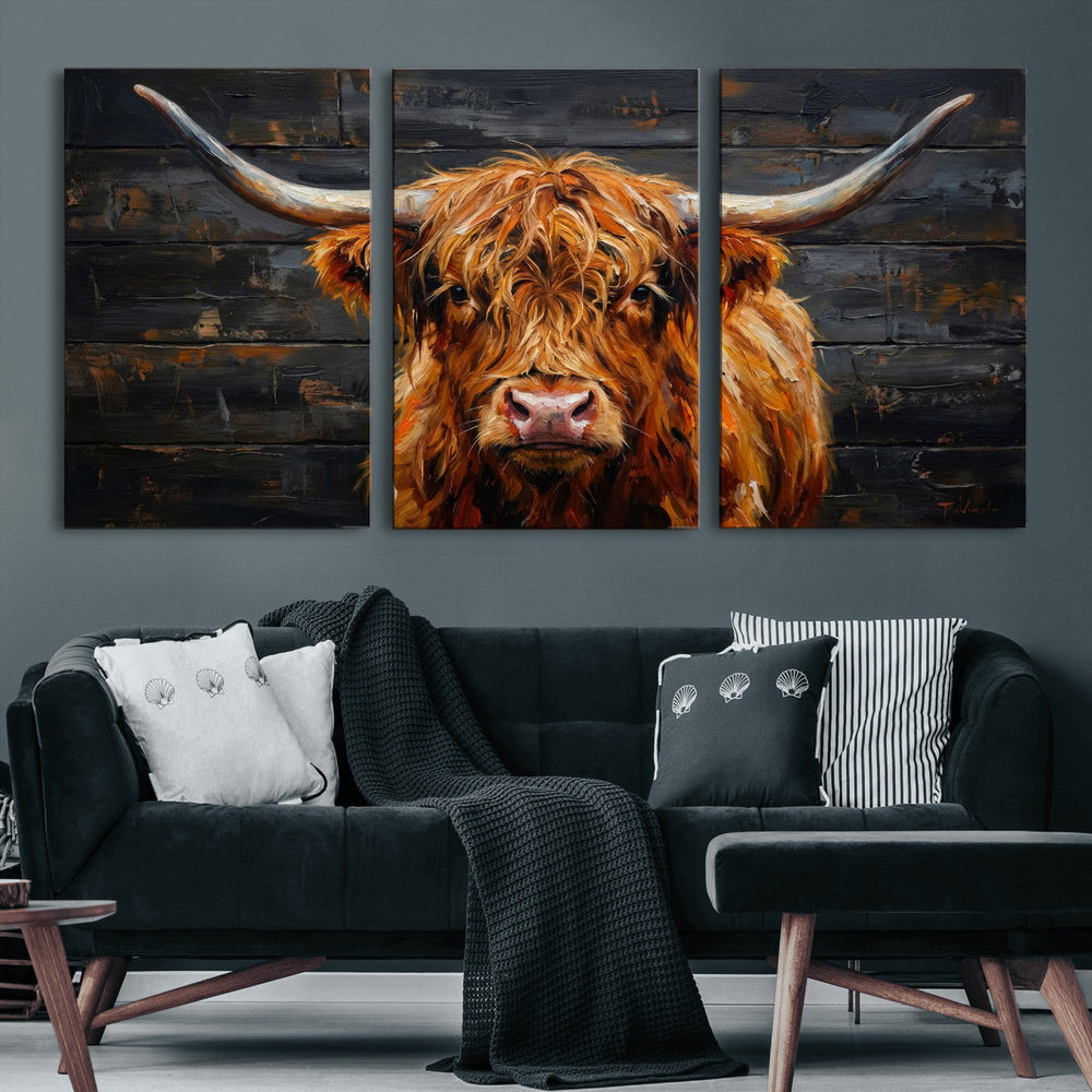 Highland Cow Wall Art Canvas Print, Rustic Farm Animal