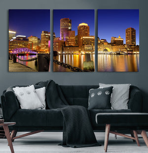 Boston Wall Art Canvas Print, Boston City Downtown Night