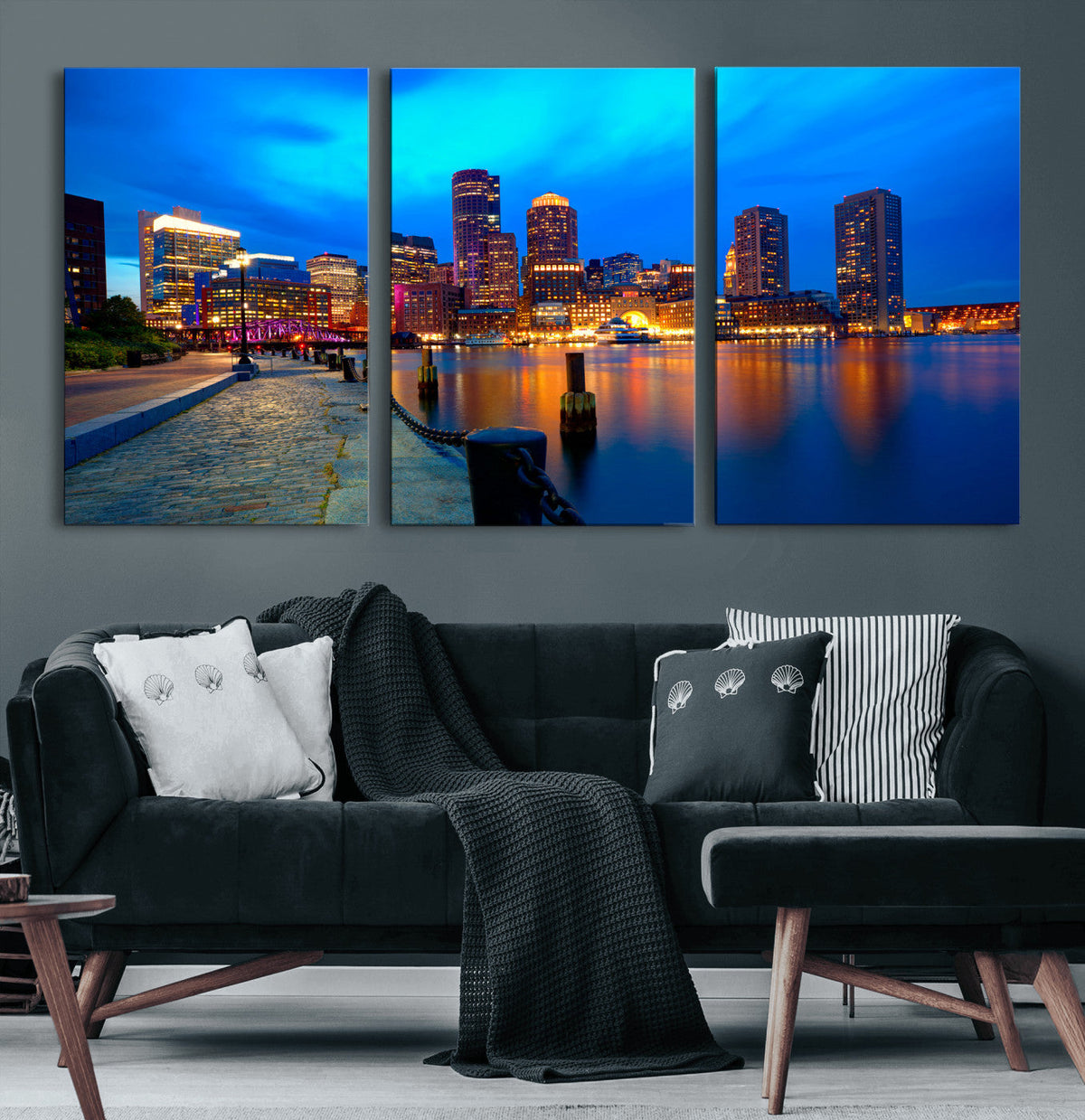 Boston Wall Art Canvas Print, Boston City Downtown Night