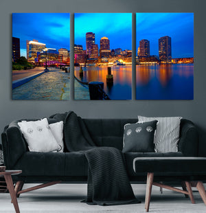 Boston Wall Art Canvas Print, Boston City Downtown Night