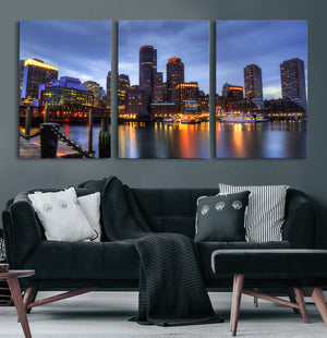 Boston Wall Art Canvas Print, Boston City Downtown Night