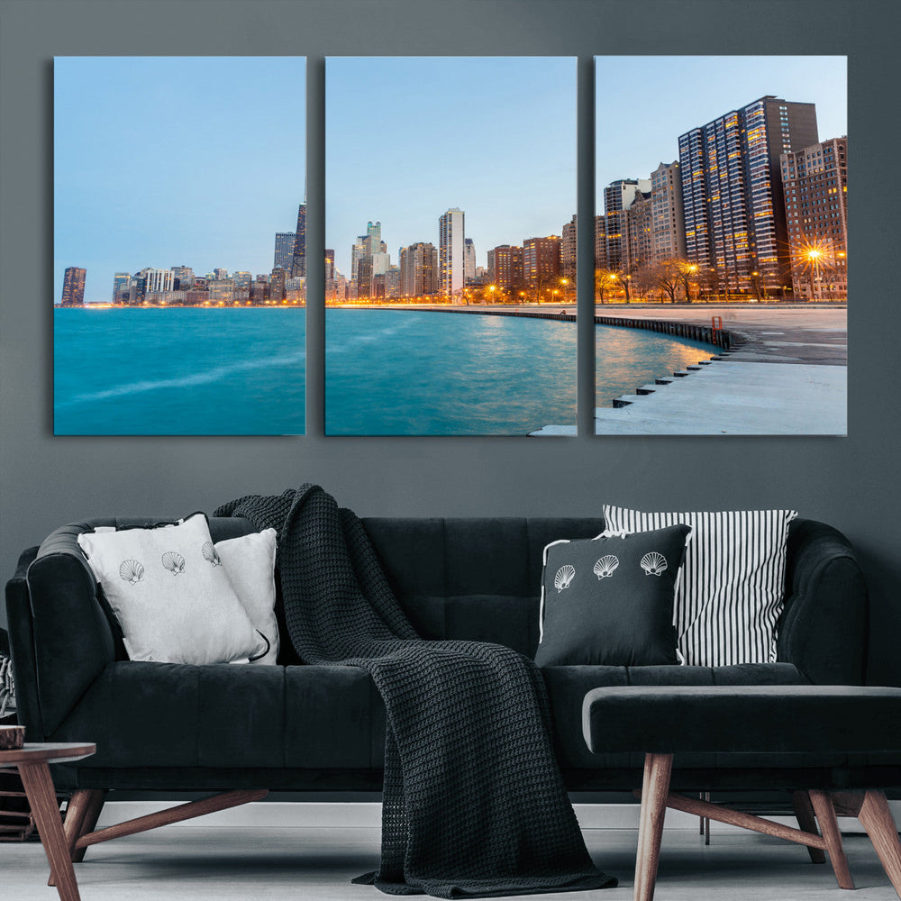 Chicago Wall Art Canvas Print, Chicago City Downtown Night
