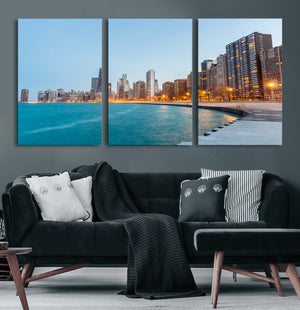 Chicago Wall Art Canvas Print, Chicago City Downtown Night
