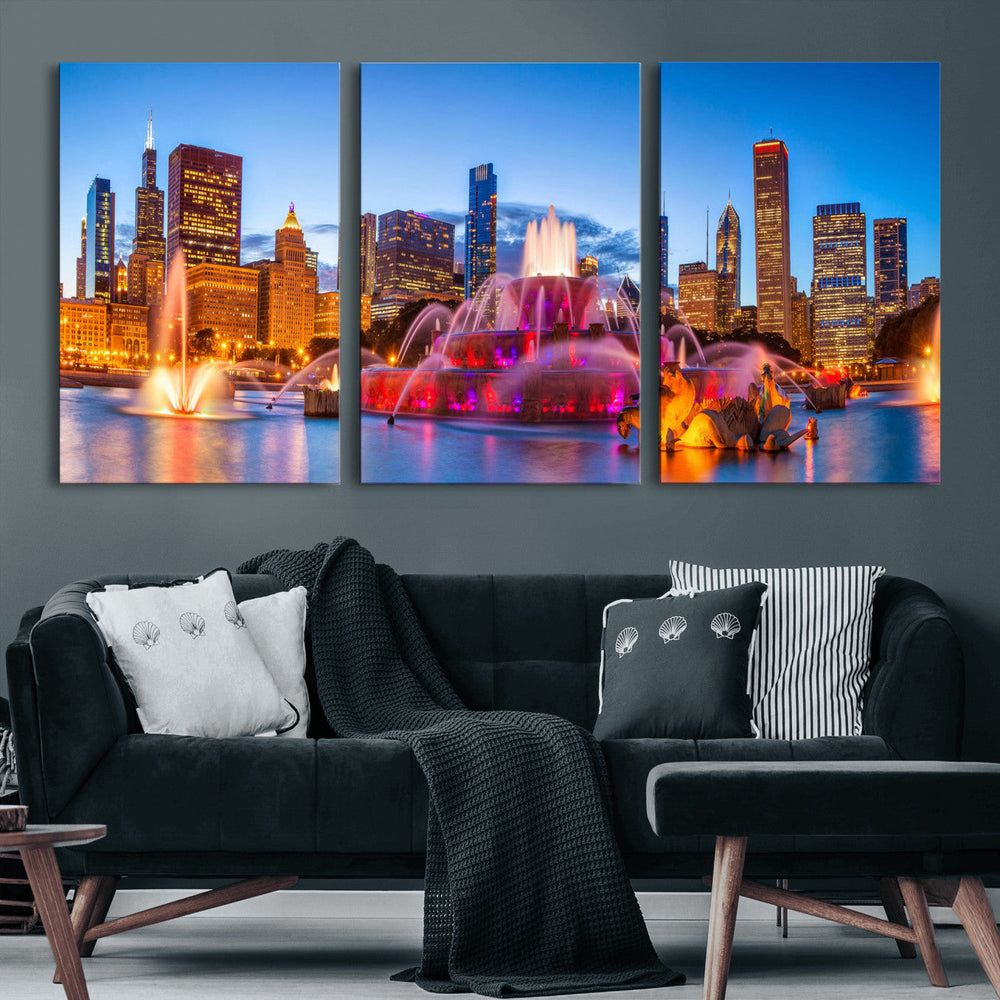 Chicago Wall Art Canvas Print, Chicago City Downtown Night