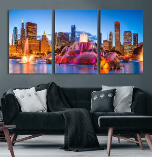 Chicago Wall Art Canvas Print, Chicago City Downtown Night