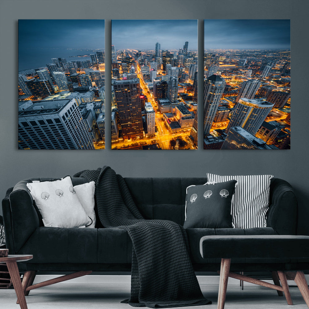 Chicago Wall Art Canvas Print - Chicago City Downtown Night