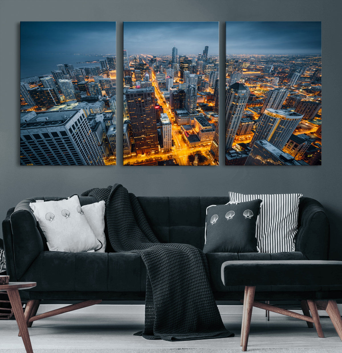 Chicago Wall Art Canvas Print - Chicago City Downtown Night