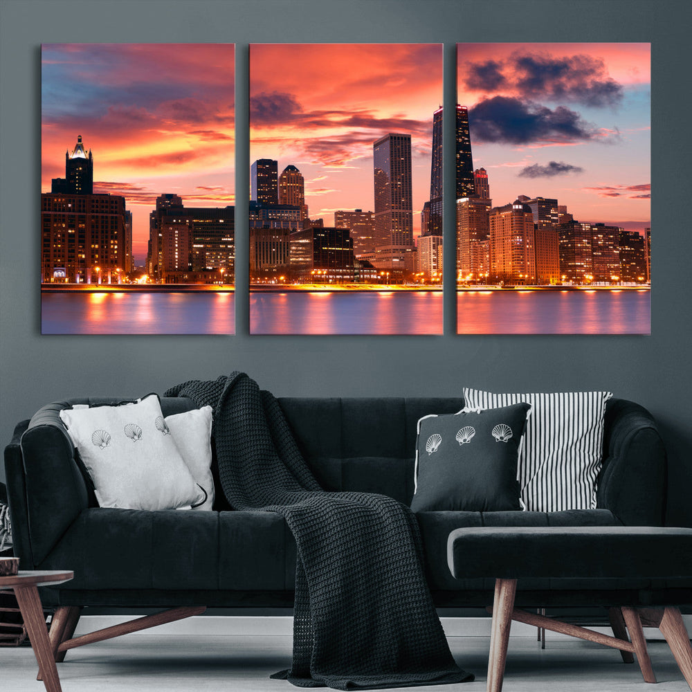 Chicago Wall Art Canvas Print - Chicago City Downtown Night