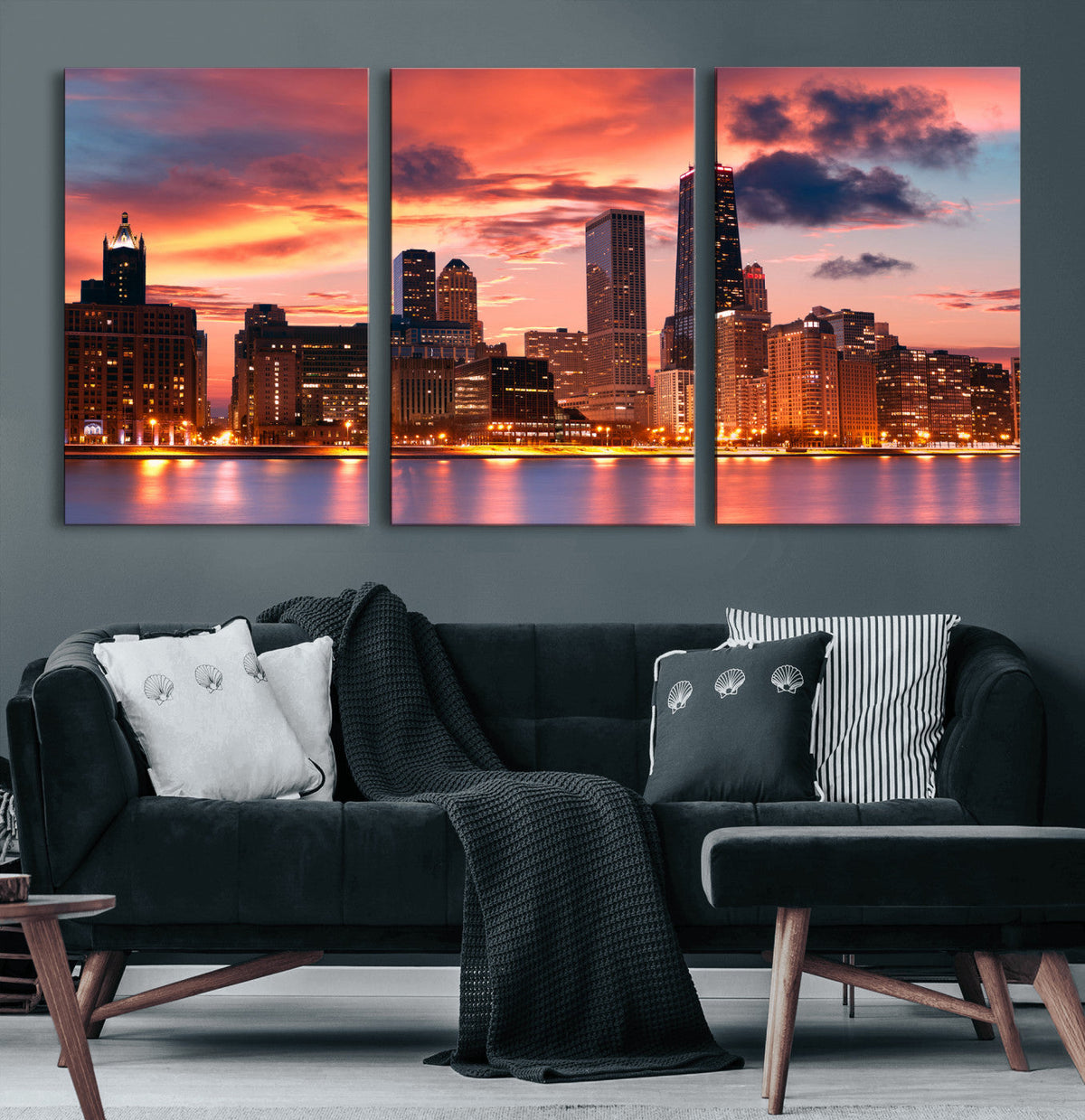 Chicago Wall Art Canvas Print - Chicago City Downtown Night