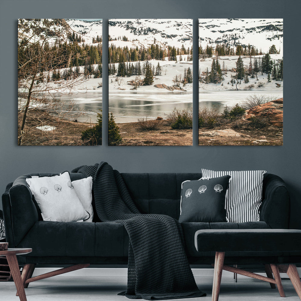 Snowy Mountain Landscape Wall Art Canvas Print, Alpine Pine