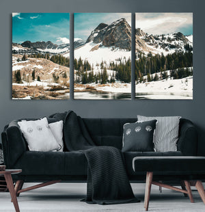 Snowy Mountain Wall Art Canvas Print, Alpine Pine Forest