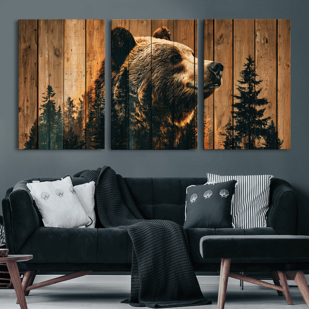 Rustic Bear Wall Art Canvas Print – Woodland Wildlife