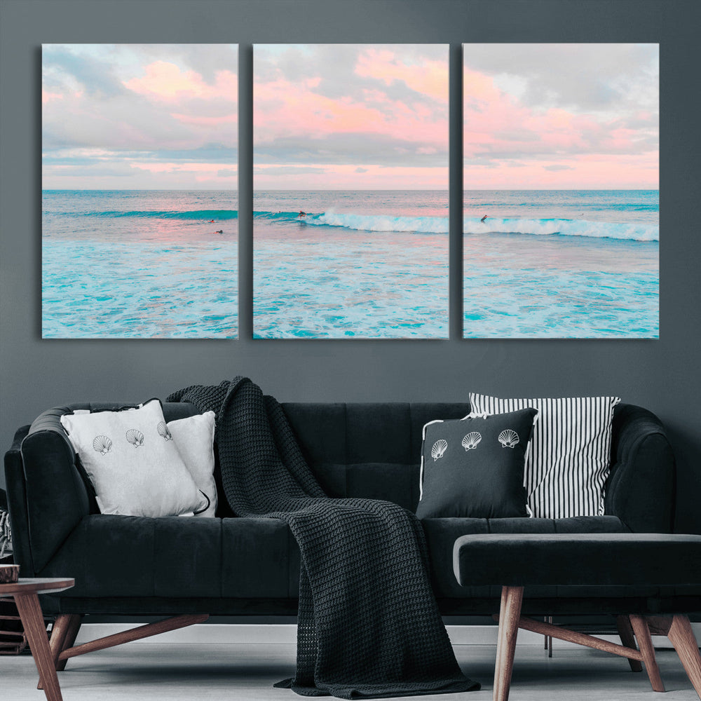 Ocean Wave Wall Art Canvas Print, Pastel Surf Seascape
