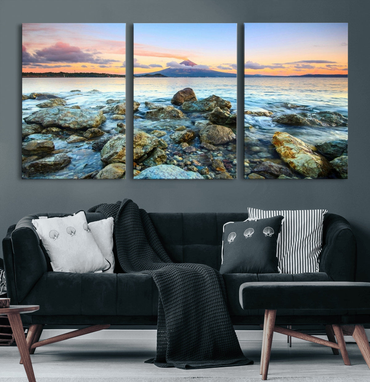Mayon Volcano Seascape Wall Art Canvas Print, Tropical Ocean