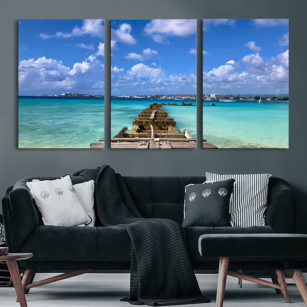 Caribbean Ocean Pier Seascape Wall Art Canvas Print,