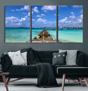 Caribbean Ocean Pier Seascape Wall Art Canvas Print,