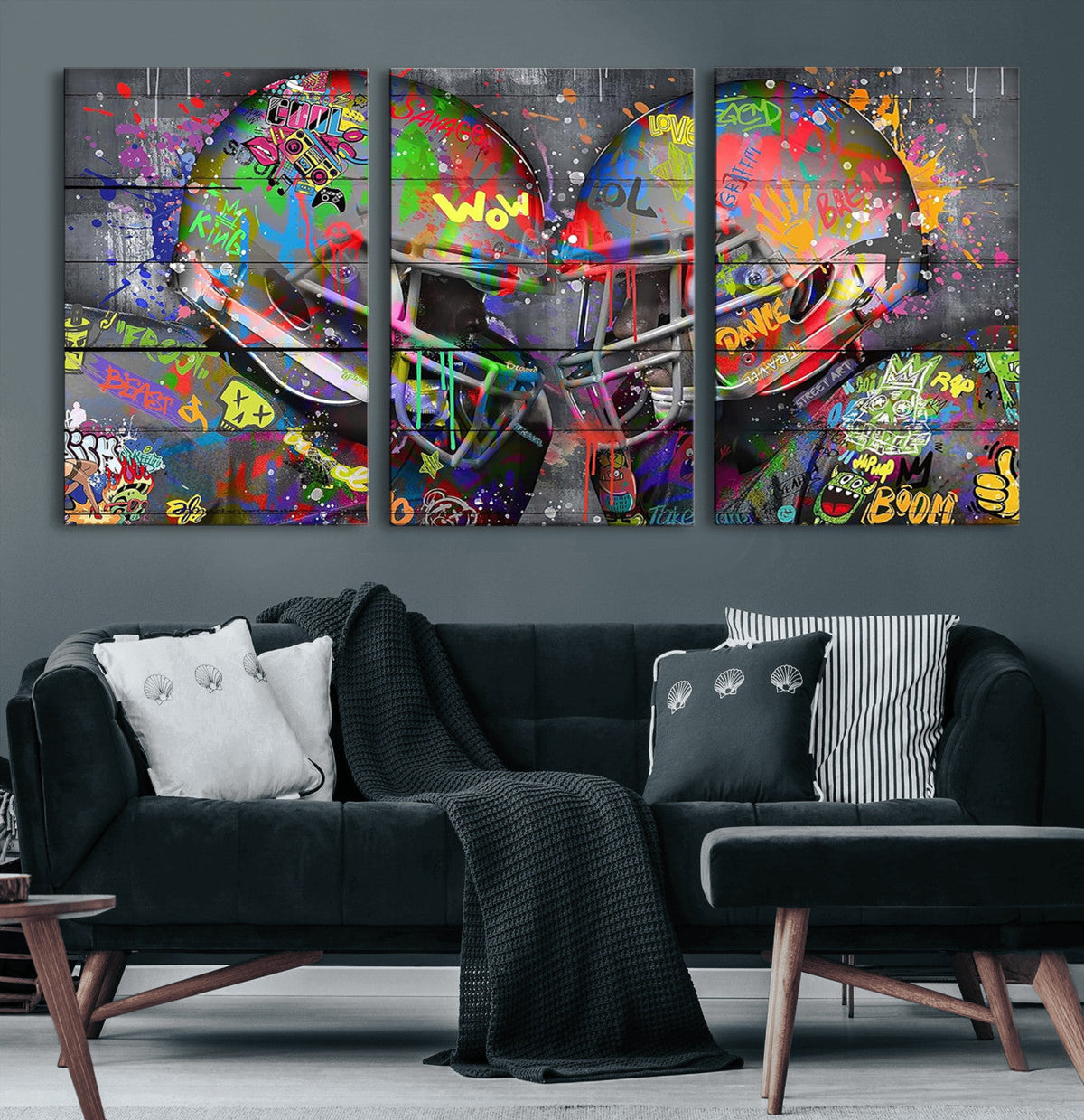 Graffiti Football Helmets Wall Art Canvas Print, Urban