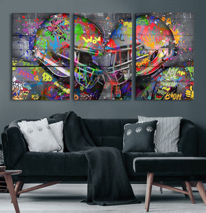 Graffiti Football Helmets Wall Art Canvas Print, Urban