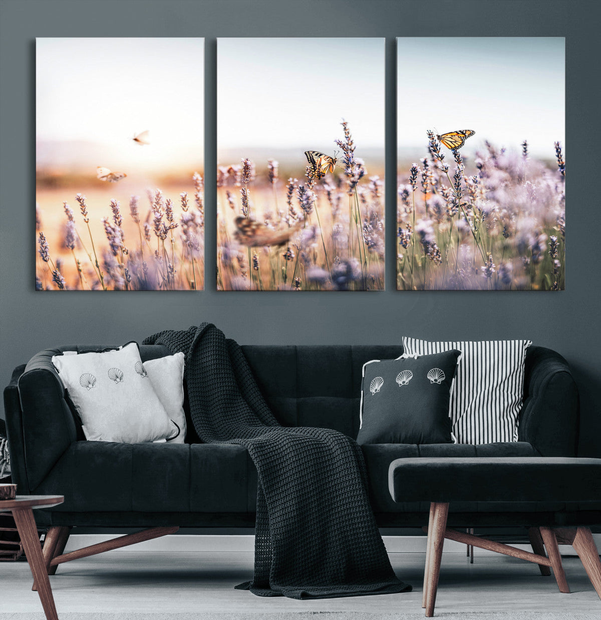 Lavender Field Wall Art Canvas Print, Butterfly Floral
