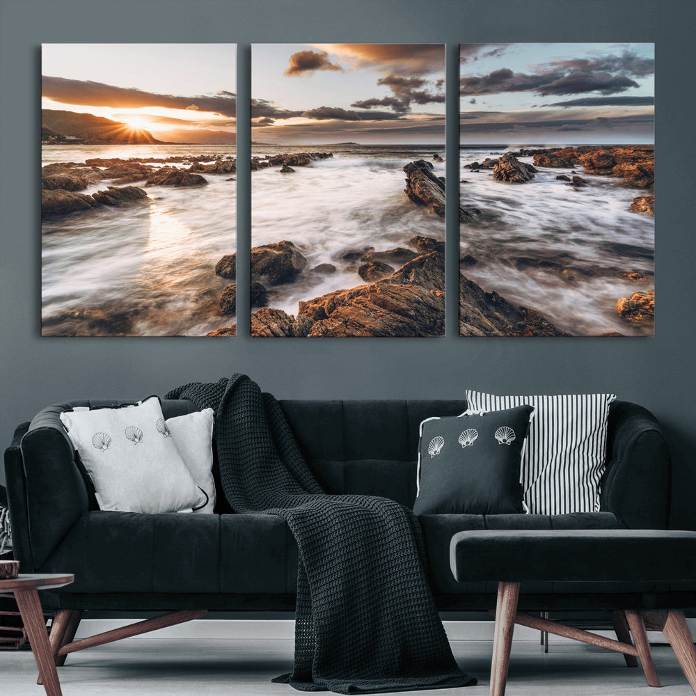 Rocky Coast Ocean Sunset Wall Art Canvas Print, Dramatic